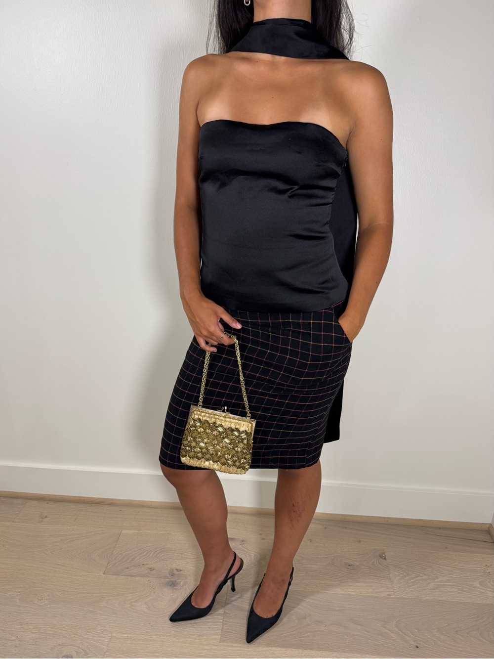 Zara Black Strapless Satin Top with Neck Tie